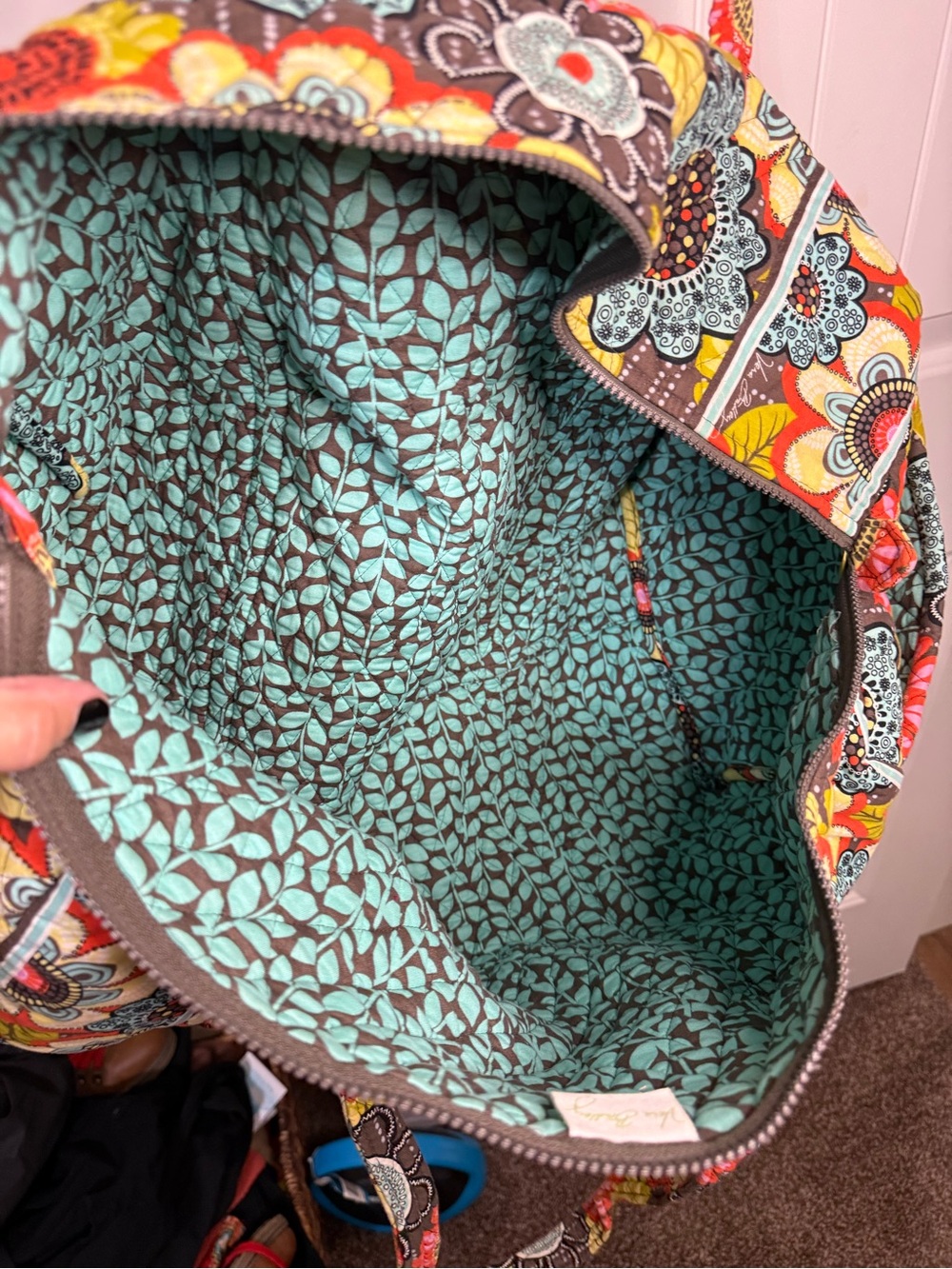 Vera Bradley Quilted Floral Weekender in Yellow, Coral & Turquoise - Picture 5 of 7